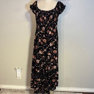 Elegant Floral Black Maxi Dress XL